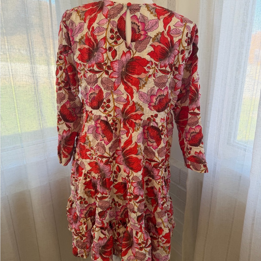 Zara Red and Pink Floral Tiered Mini Dress - Picture 5 of 6